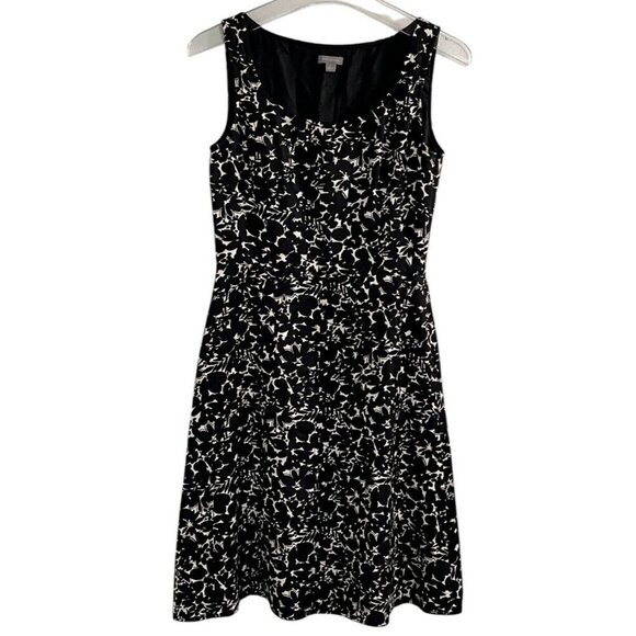 Ann Taylor Women's Black/White Silk Floral Sleeveless A-Line Dress SIZE-0 - Picture 1 of 6